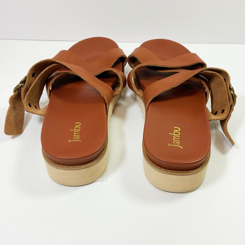 Jambu Frida Leather Criss-Cross Buckle Sandal, Camel - Picture 6 of 9